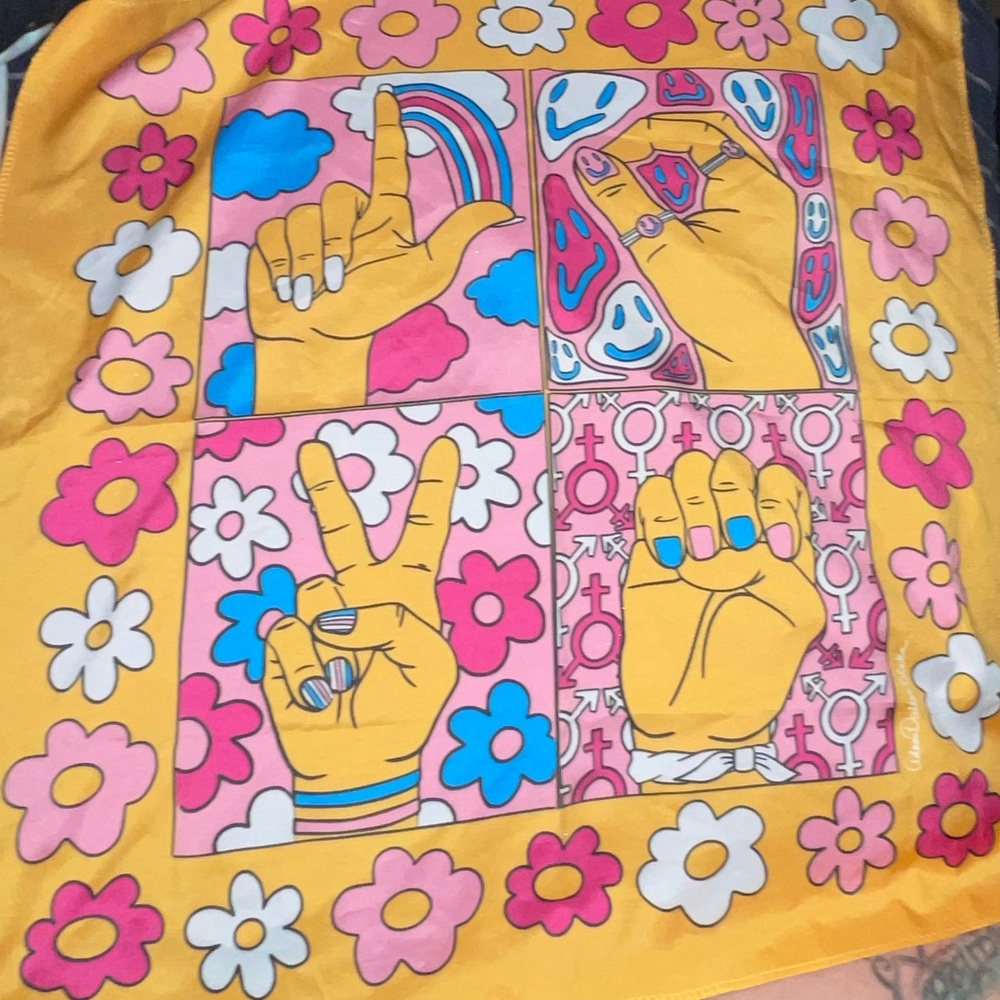 Source Unknown Yellow and Pink Fiber Art Cloth